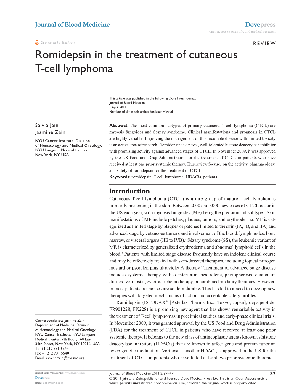 Romidepsin in the Treatment of Cutaneous T-Cell Lymphoma