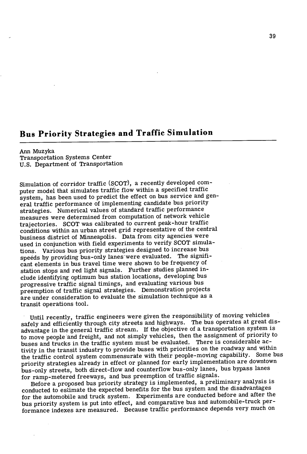 Bus Priority Strategies and Traffic Simulation