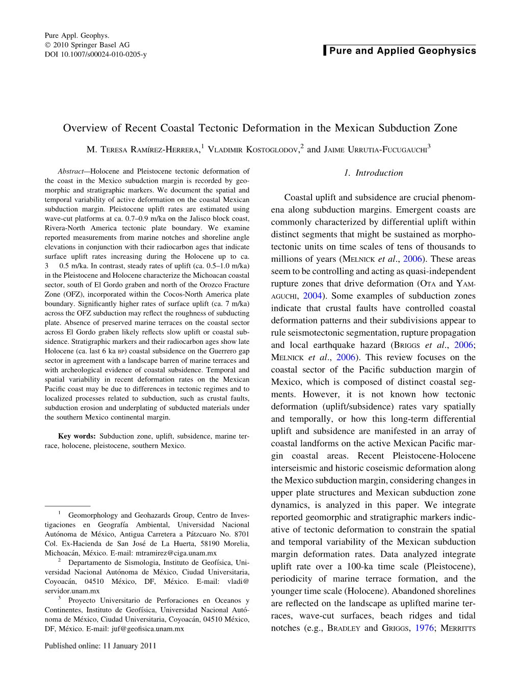 Overview of Recent Coastal Tectonic Deformation in the Mexican Subduction Zone