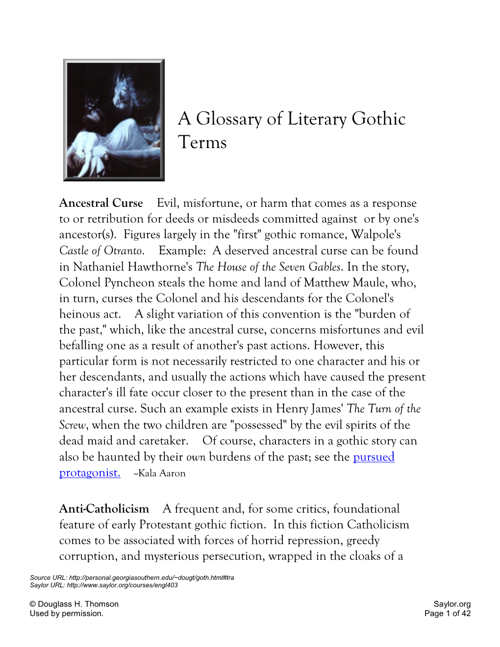 Saylor.Org: a Glossary of Literary Gothic Terms