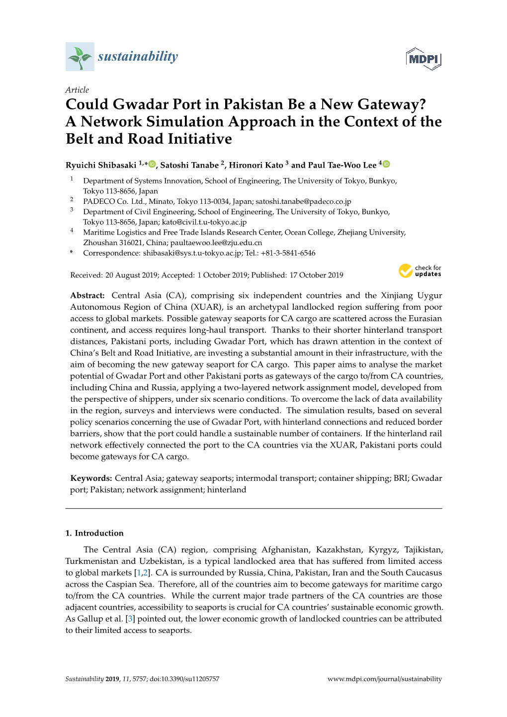 Could Gwadar Port in Pakistan Be a New Gateway? a Network Simulation Approach in the Context of the Belt and Road Initiative