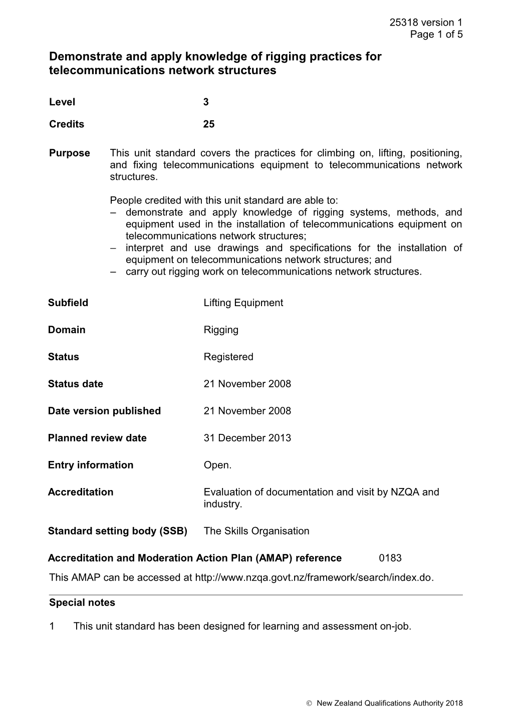 25318 Demonstrate and Apply Knowledge of Rigging Practices for Telecommunications Network