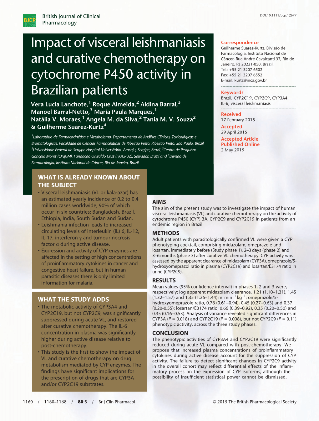 Impact of Visceral Leishmaniasis and Curative Chemotherapy On