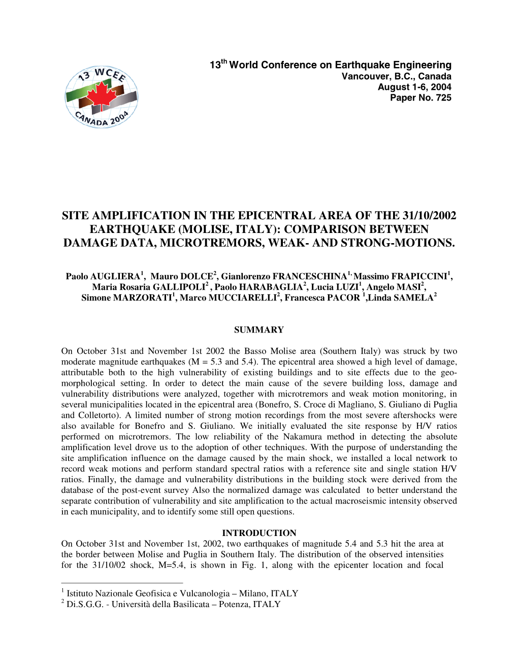 Site Amplification in the Epicentral Area of the 31/10/2002 Earthquake (Molise, Italy): Comparison Between Damage Data, Microtremors, Weak- and Strong-Motions