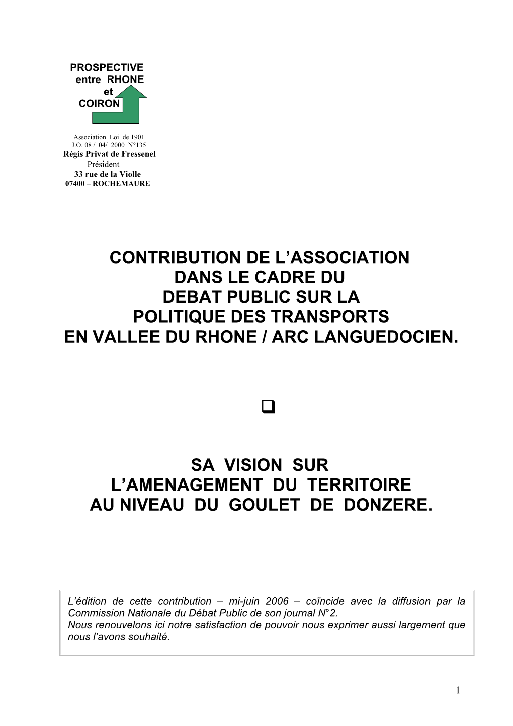 Contribution De L'association Dans Le Cadre Du Debat