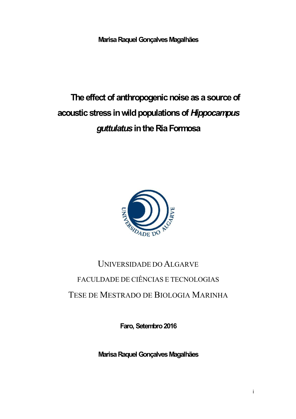 The Effect of Anthropogenic Noise As a Source of Acoustic Stress in Wild Populations of Hippocampus Guttulatus in the Ria Formosa