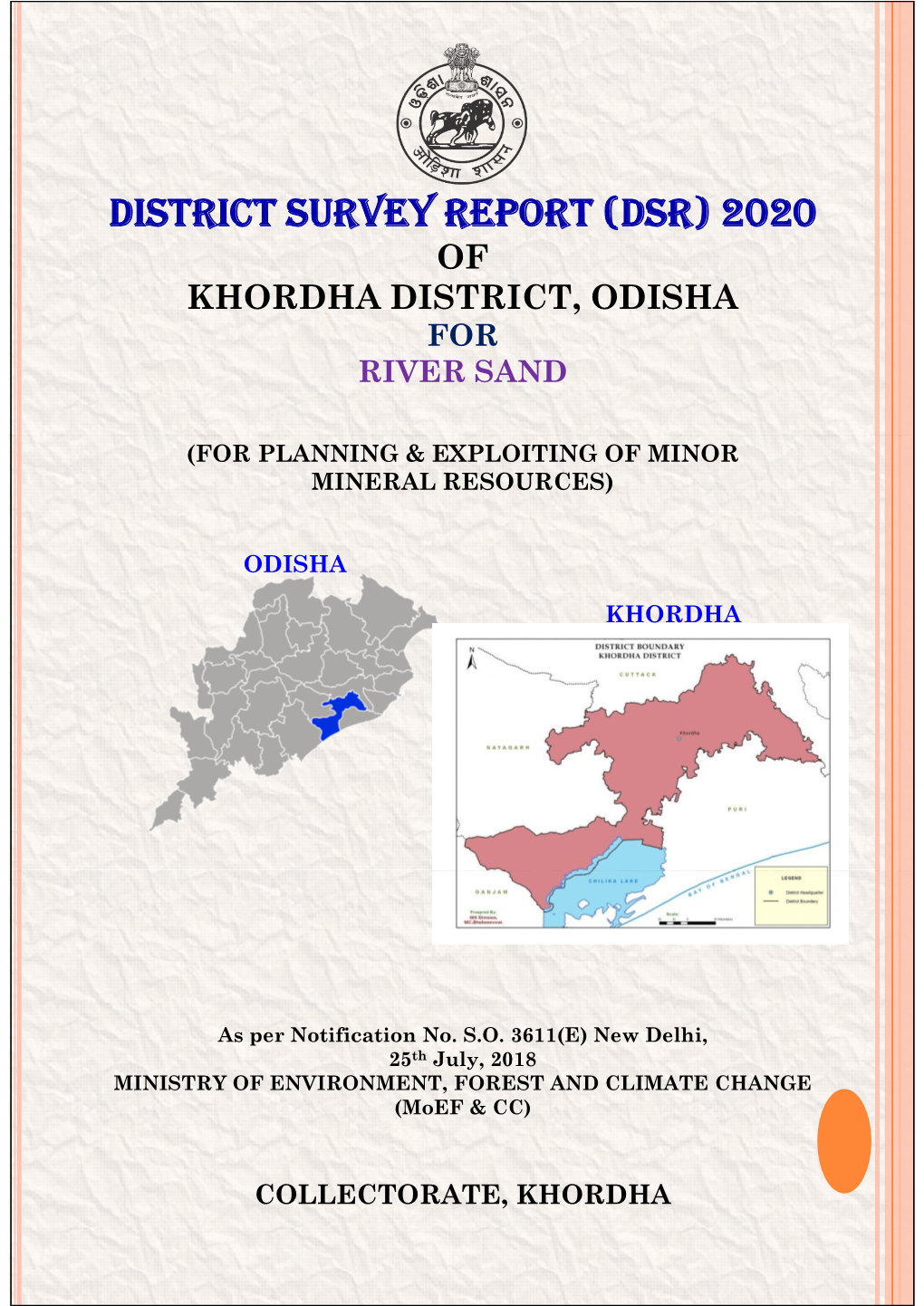 District Survey Report (Dsr) 2020 of Khordha District, Odisha for River Sand