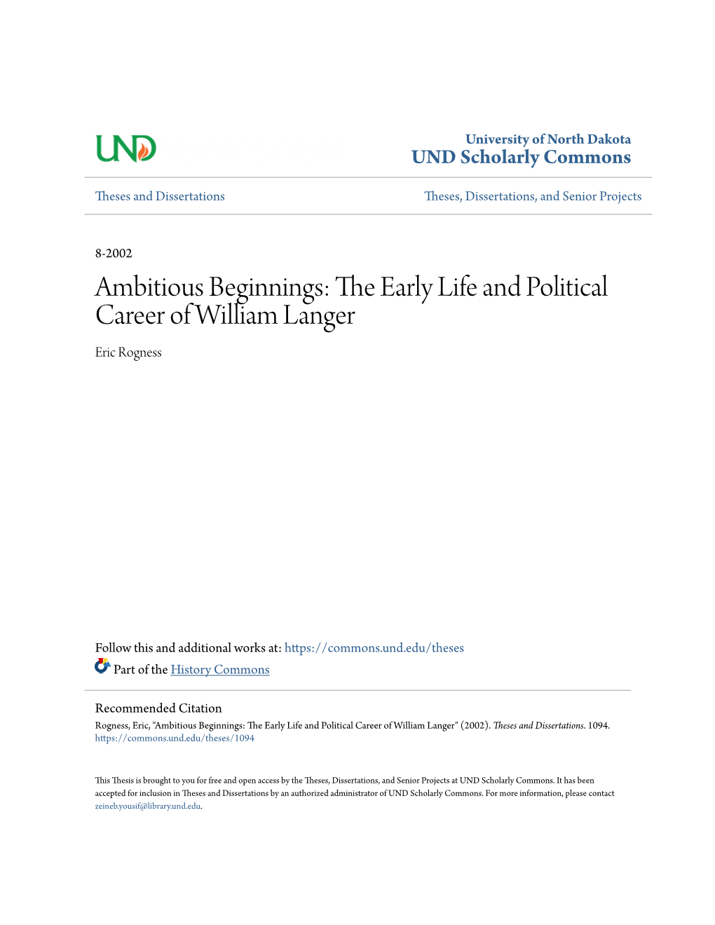 The Early Life and Political Career of William Langer