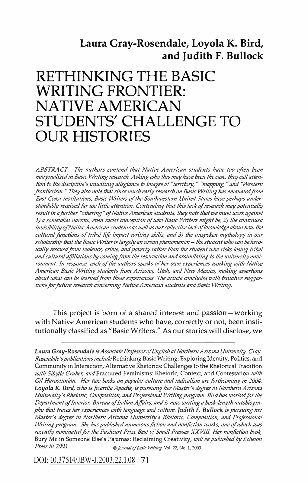 Native American Students' Challenge to Our Histories