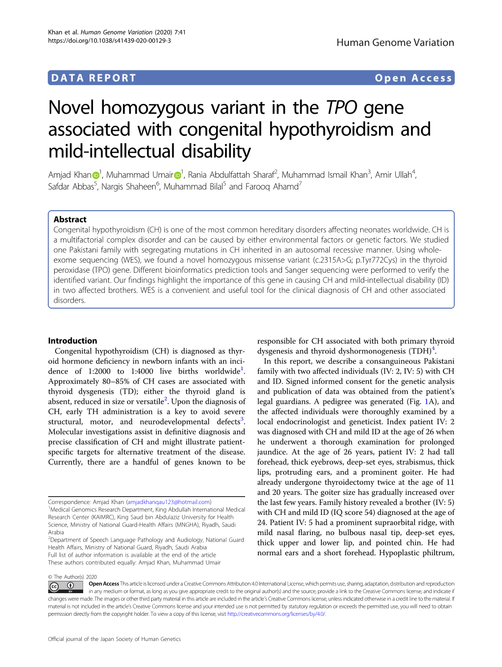 Novel Homozygous Variant in the TPO Gene Associated with Congenital