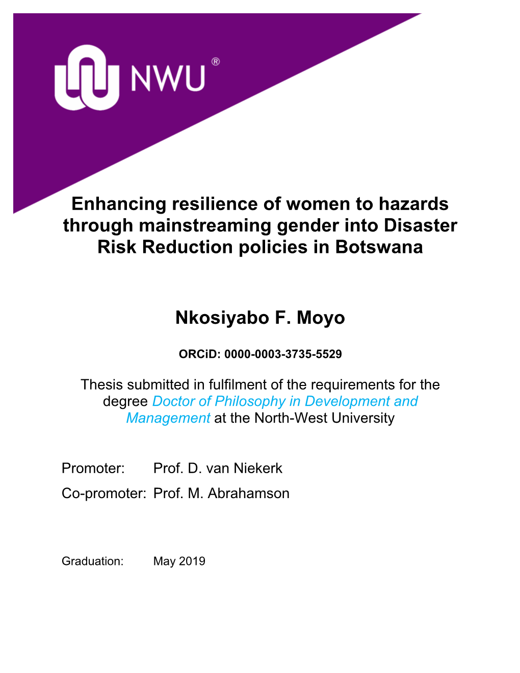 Enhancing Resilience of Women to Hazards Through Mainstreaming Gender Into Disaster Risk Reduction Policies in Botswana