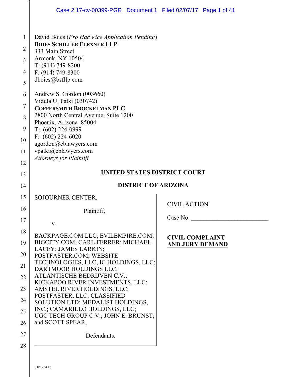 Case 2:17-Cv-00399-PGR Document 1 Filed 02/07/17 Page 1 of 41