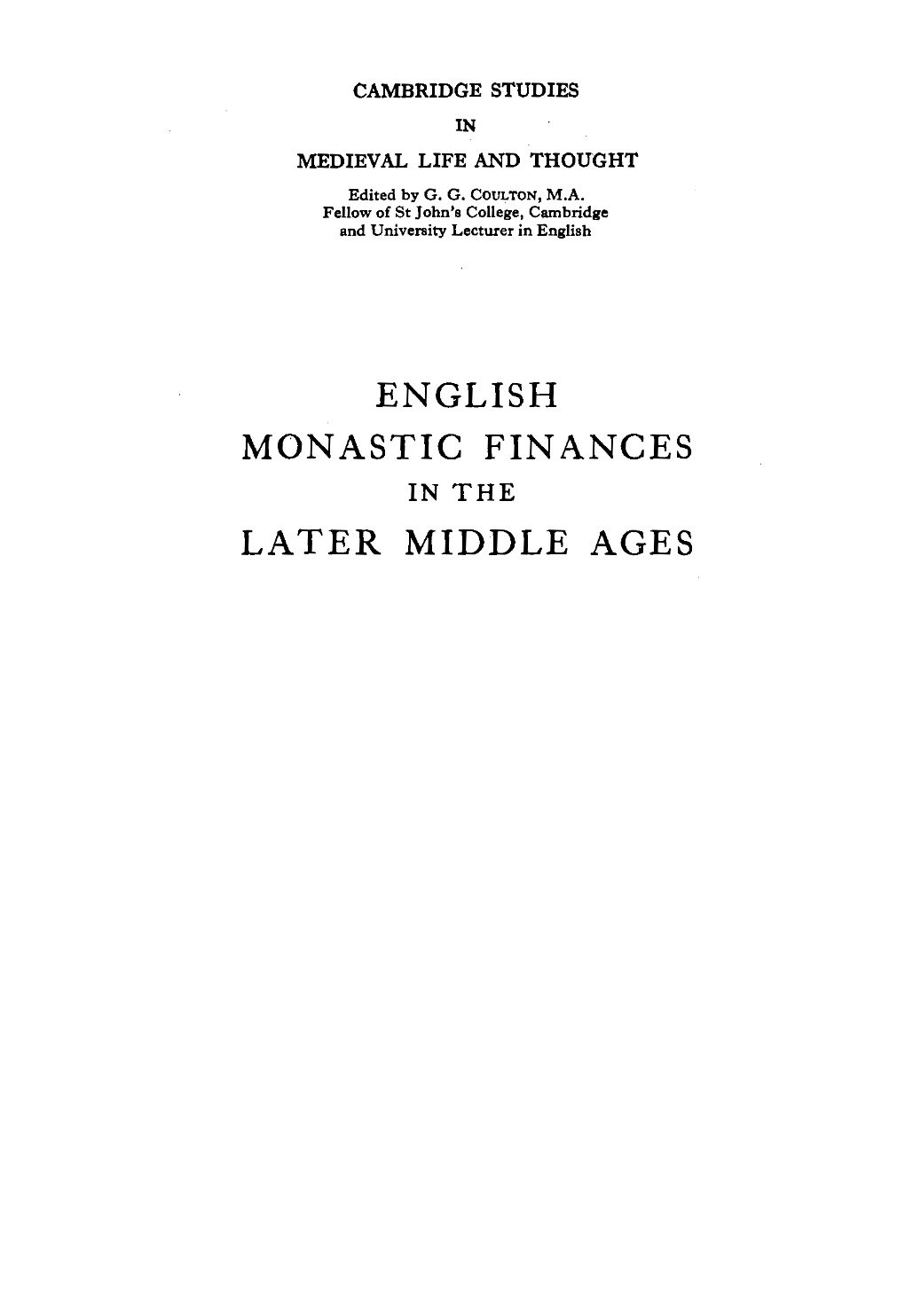 English Monastic Finances in the Later Middle Ages. Cambridge