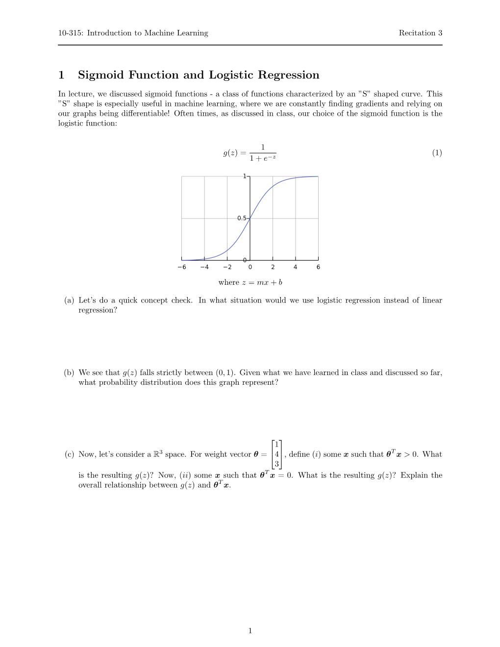 1 Sigmoid Function and Logistic Regression