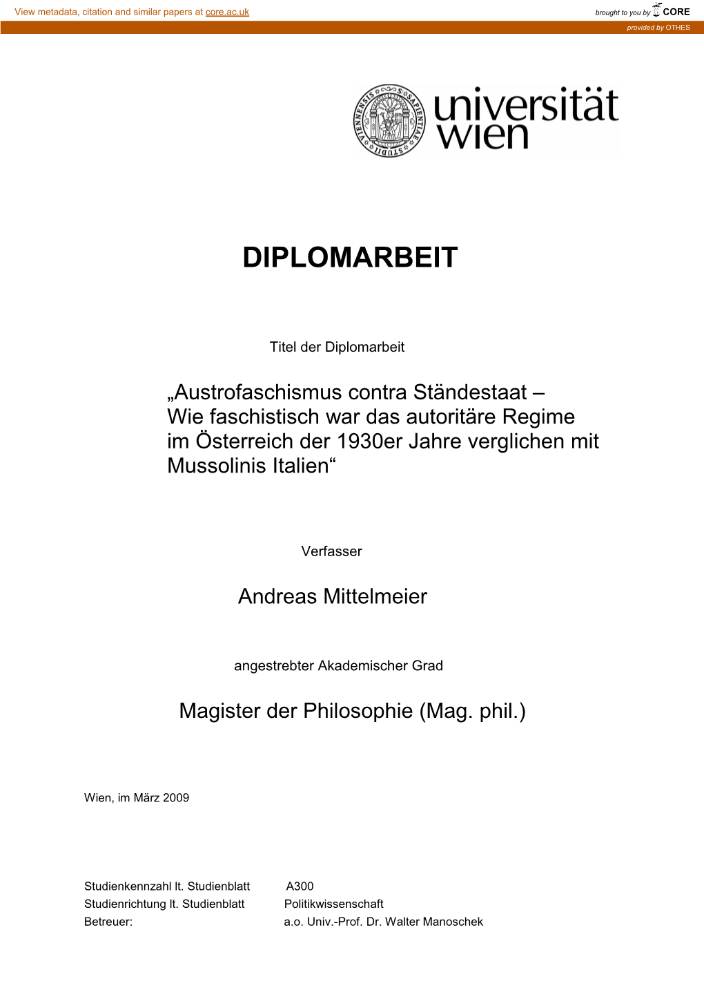 Diplomarbeit 15. März 2009