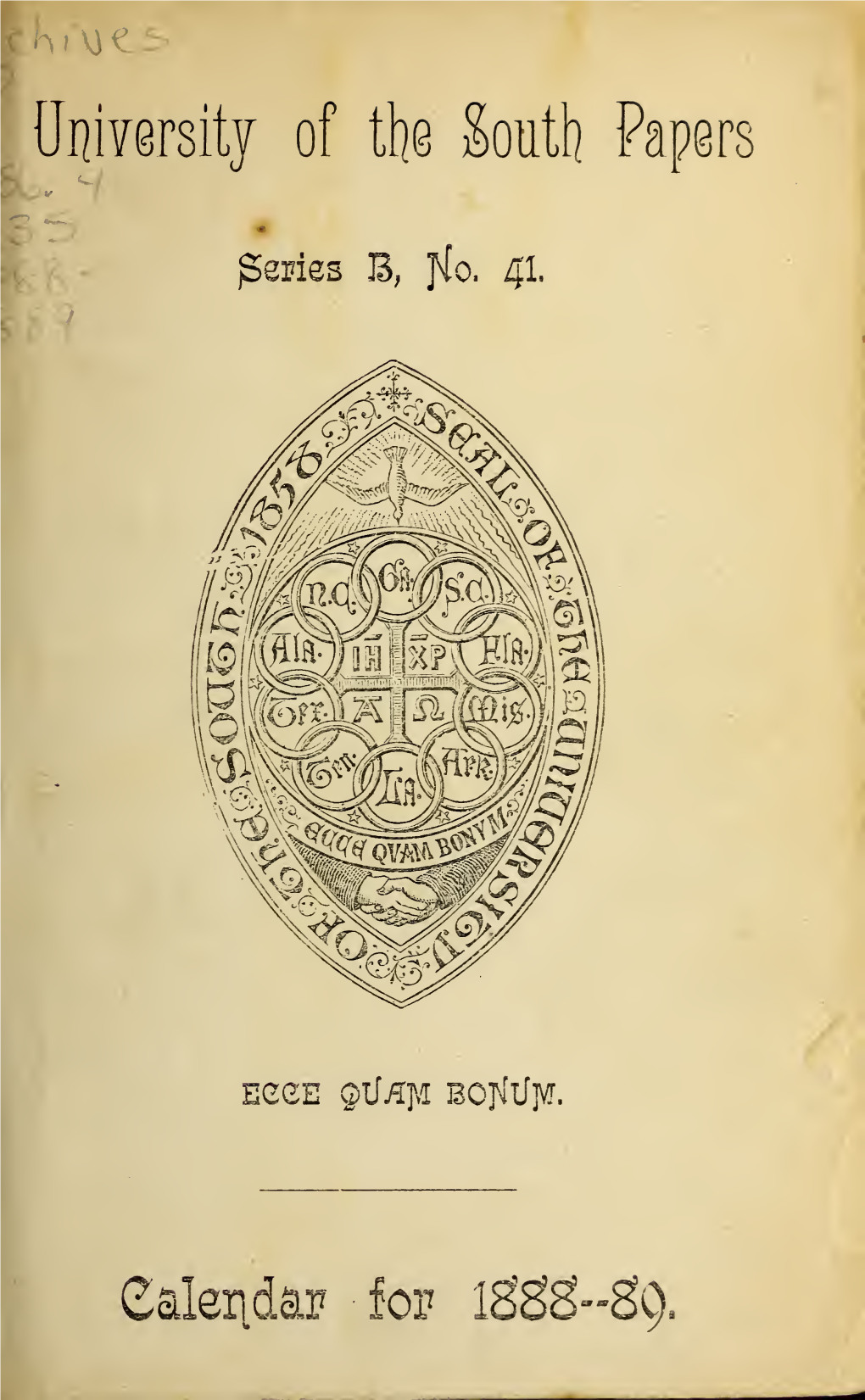College of Arts and Sciences Catalog and Announcements, 1888-1889