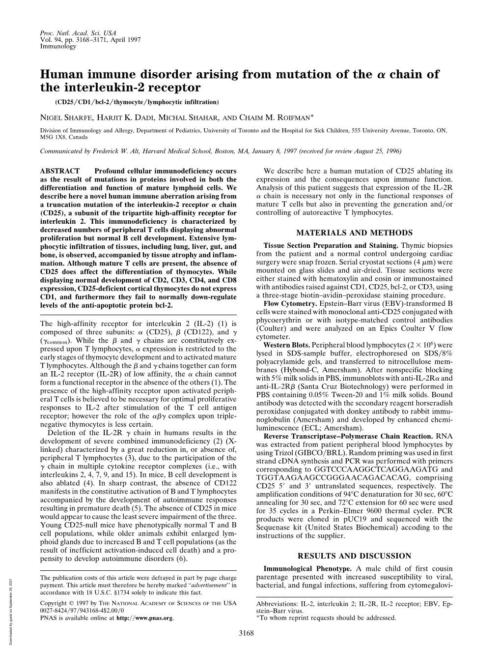 Human Immune Disorder Arising from Mutation of the Chain of the Interleukin-2 Receptor