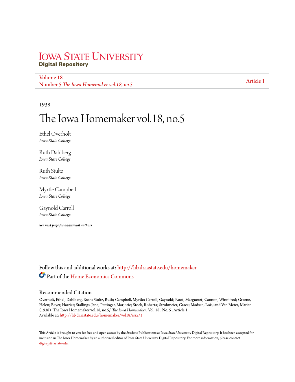 The Iowa Homemaker Vol.18, No.5