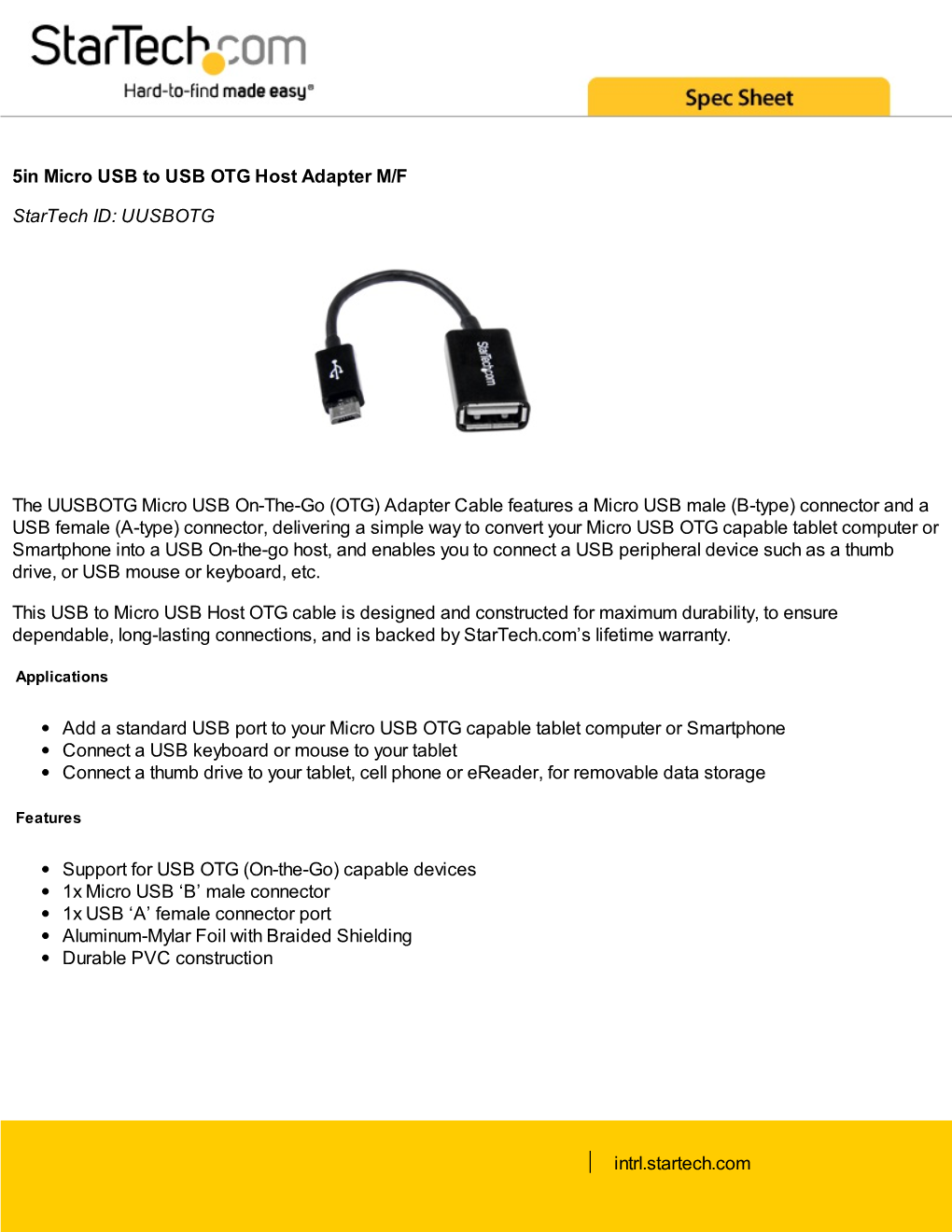 5In Micro USB to USB OTG Host Adapter M/F Startech ID