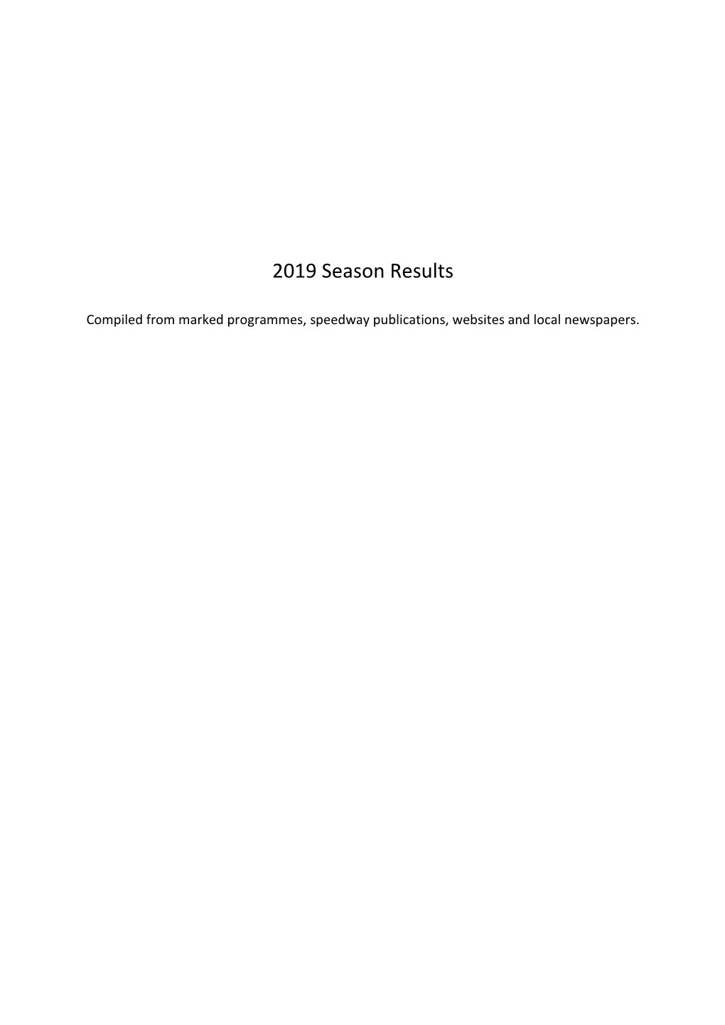 2019 Season Results