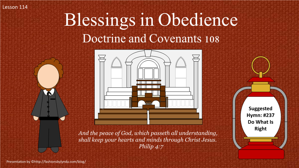 Lesson 114 D&C 108 Blessings in Obedience