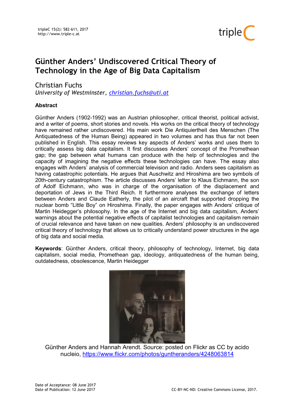 Günther Anders' Undiscovered Critical Theory of Technology in the Age Of
