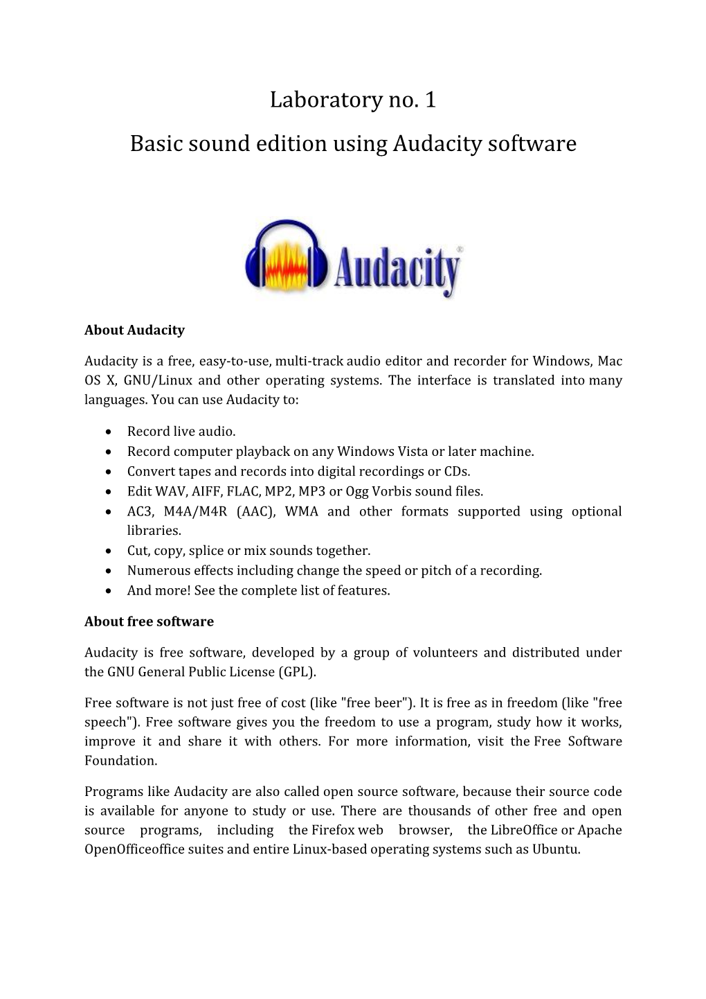 Laboratory No. 1 Basic Sound Edition Using Audacity Software