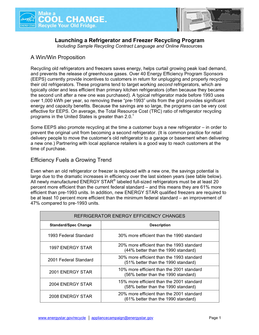 Launching a Refrigerator and Freezer Recycling Program Including Sample Recycling Contract Language and Online Resources