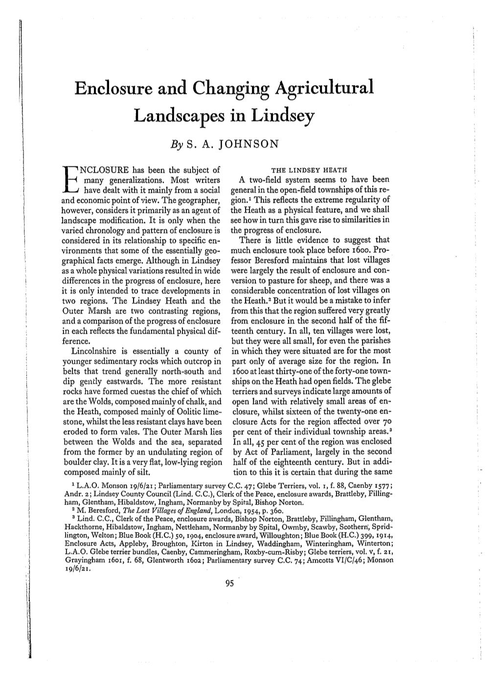 Enclosure and Changing Agricultural Landscapes in Lindsey