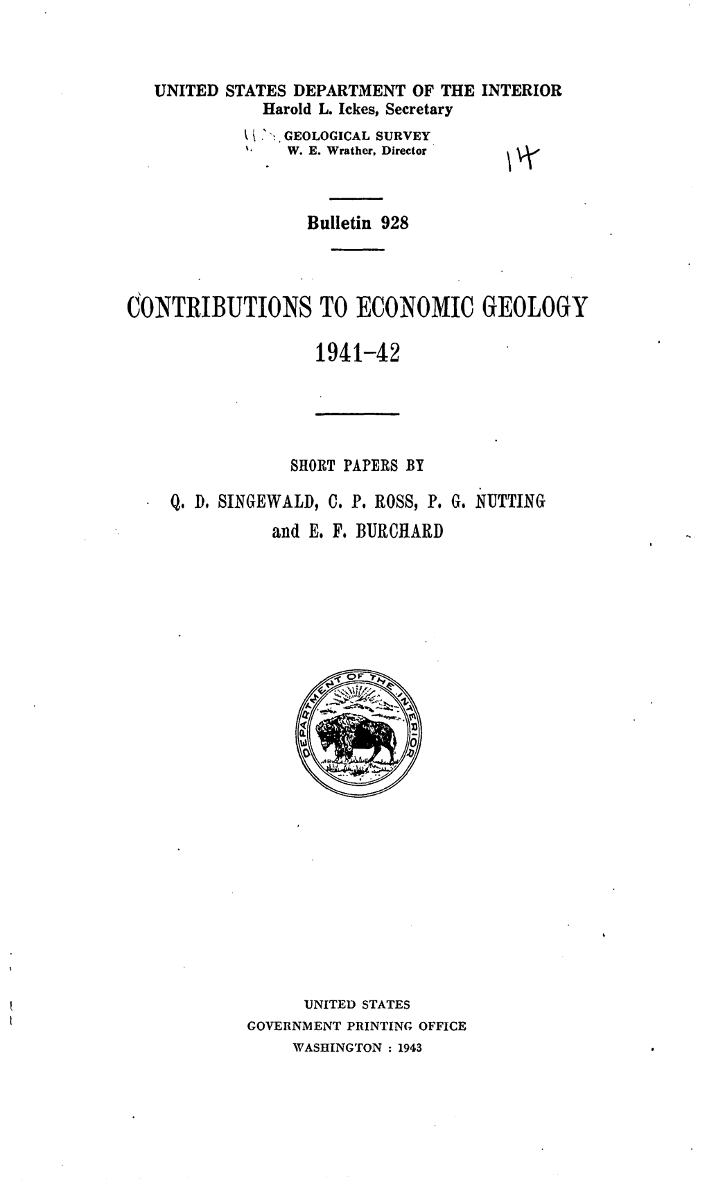 (Mtkibutions to Economic Geology 1941-42
