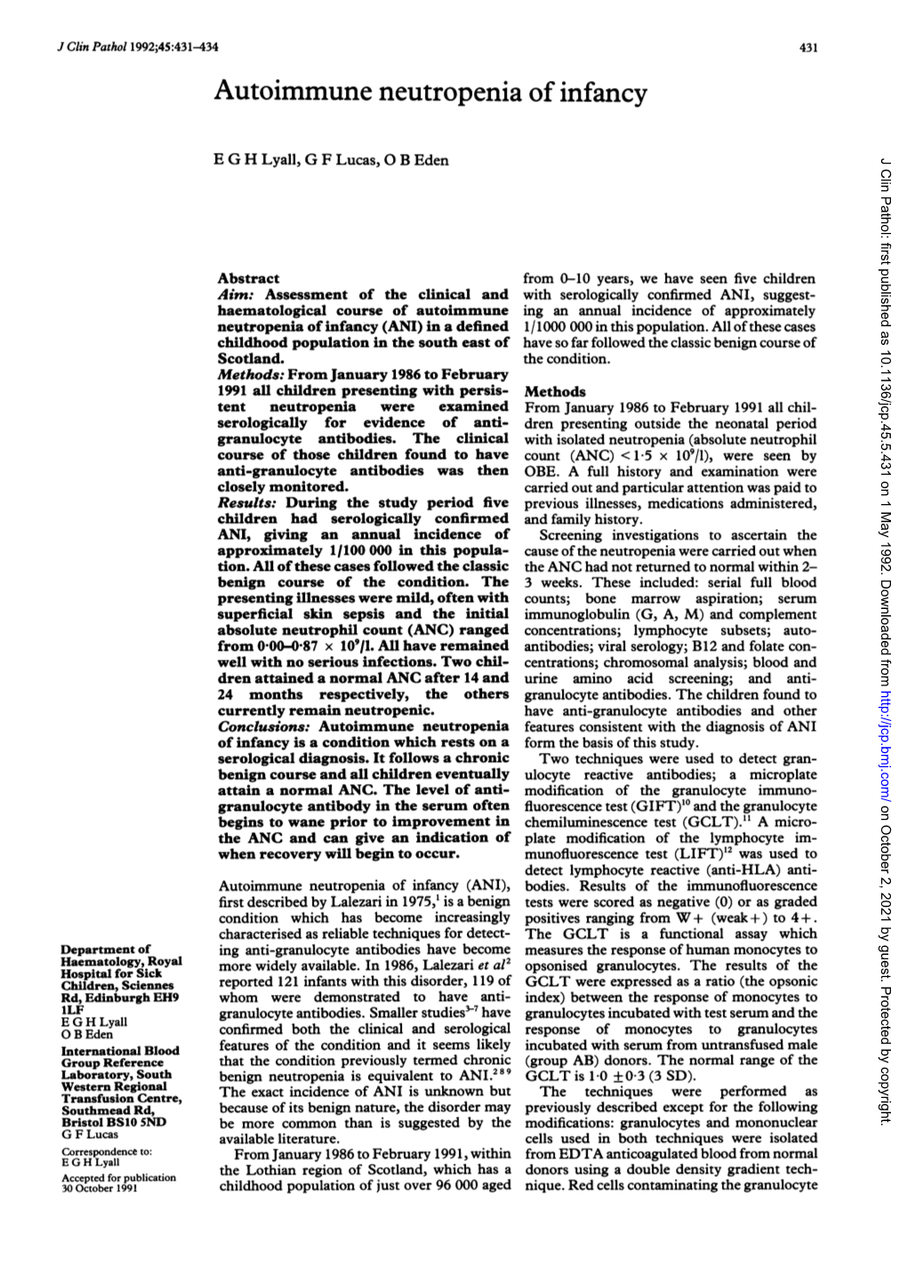 Autoimmune Neutropenia of Infancy