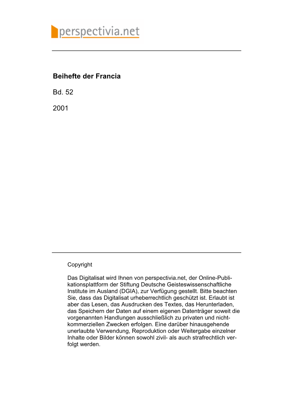 Beihefte Der Francia Bd. 52 2001