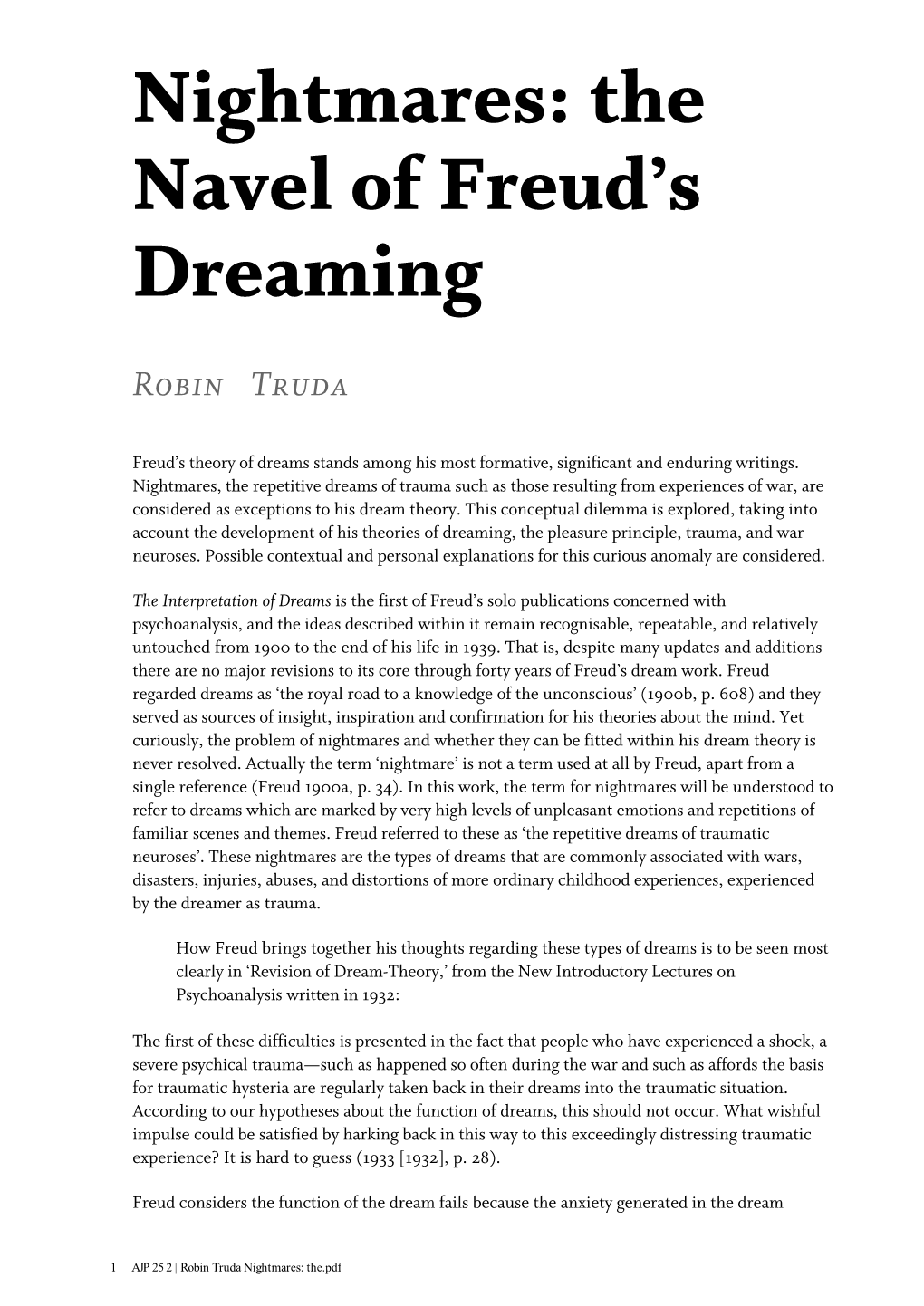 Nightmares: the Navel of Freud's Dreaming