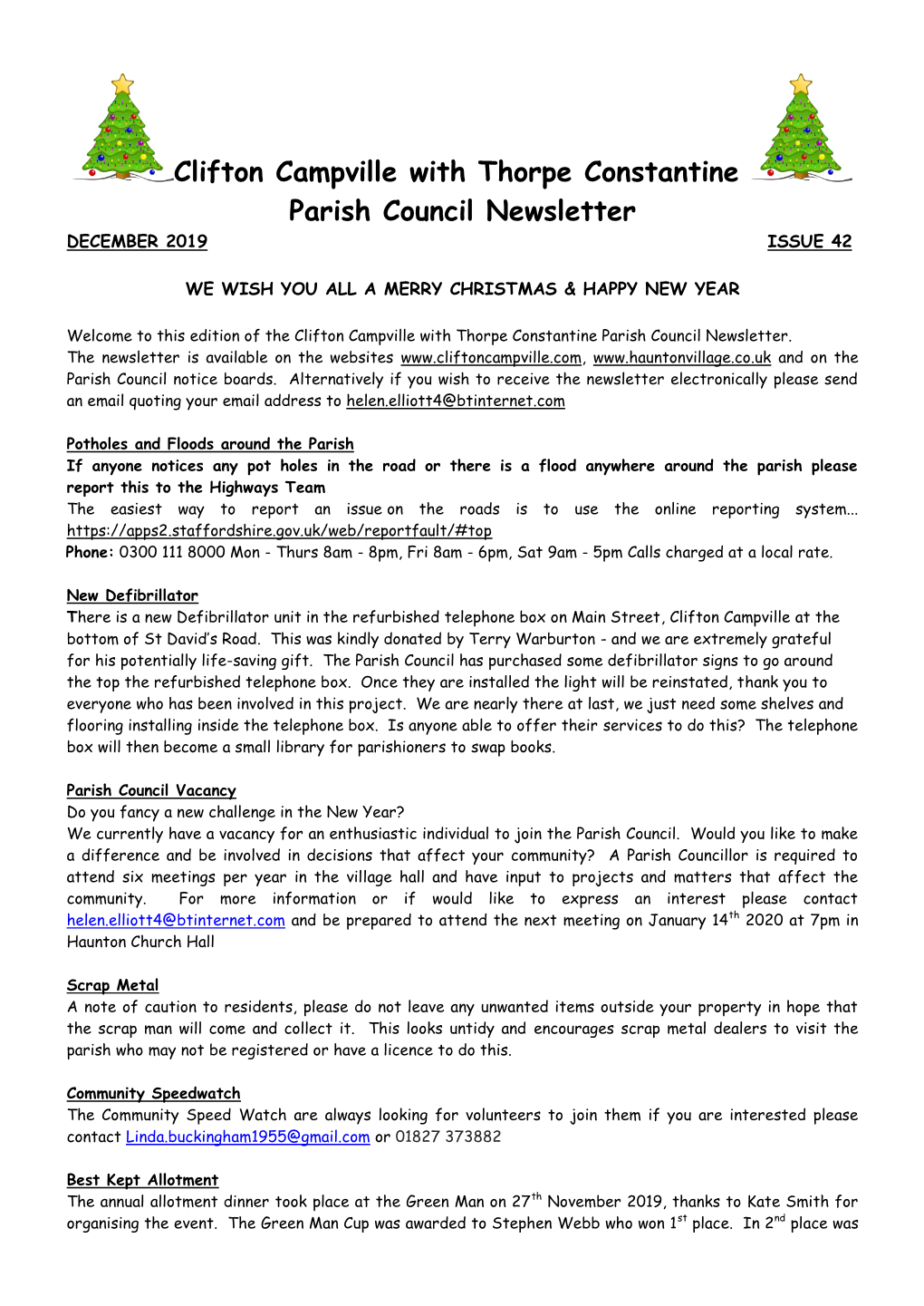 Clifton Campville with Thorpe Constantine Parish Council Newsletter DECEMBER 2019 ISSUE 42