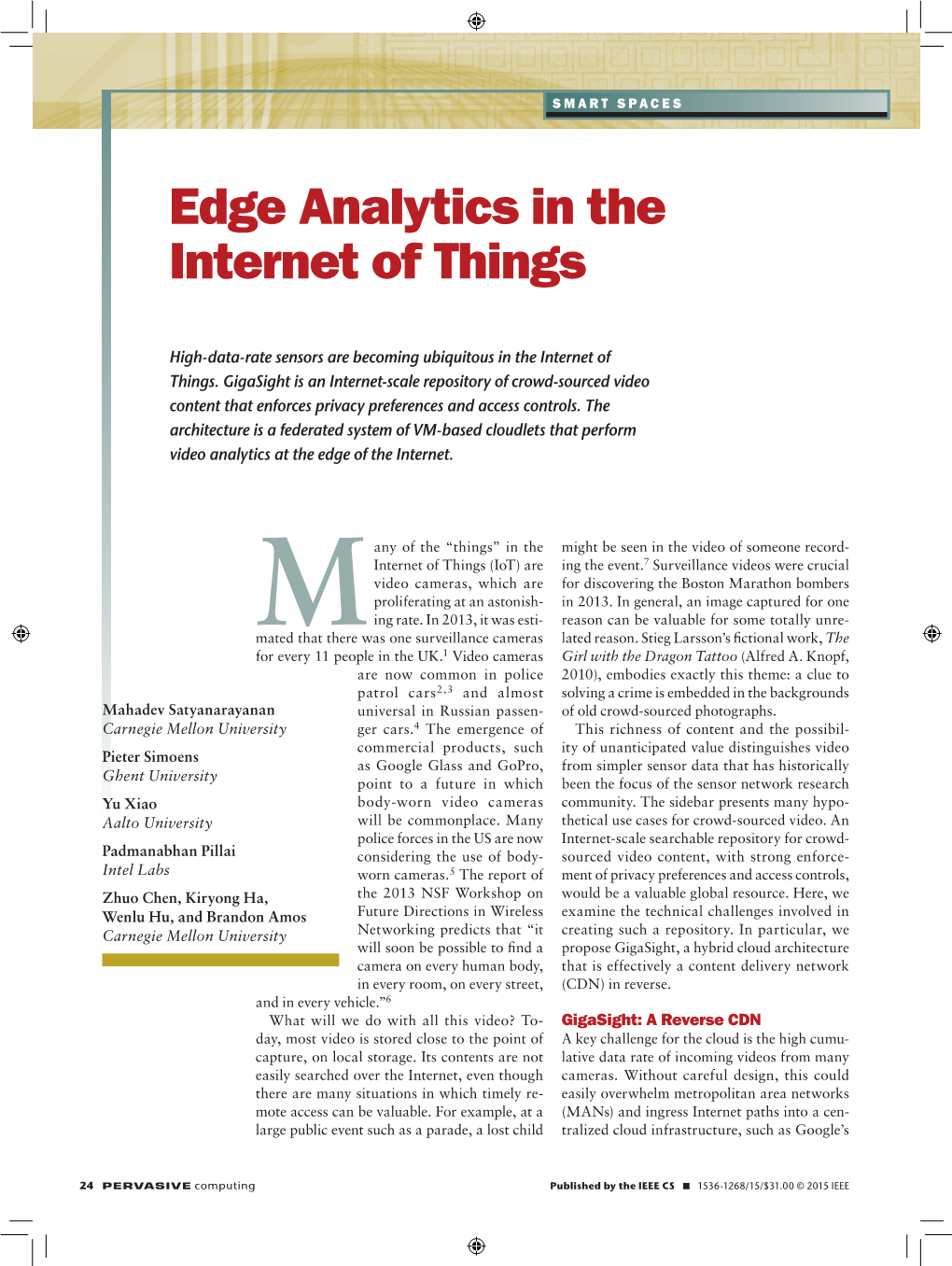 Edge Analytics in the Internet of Things