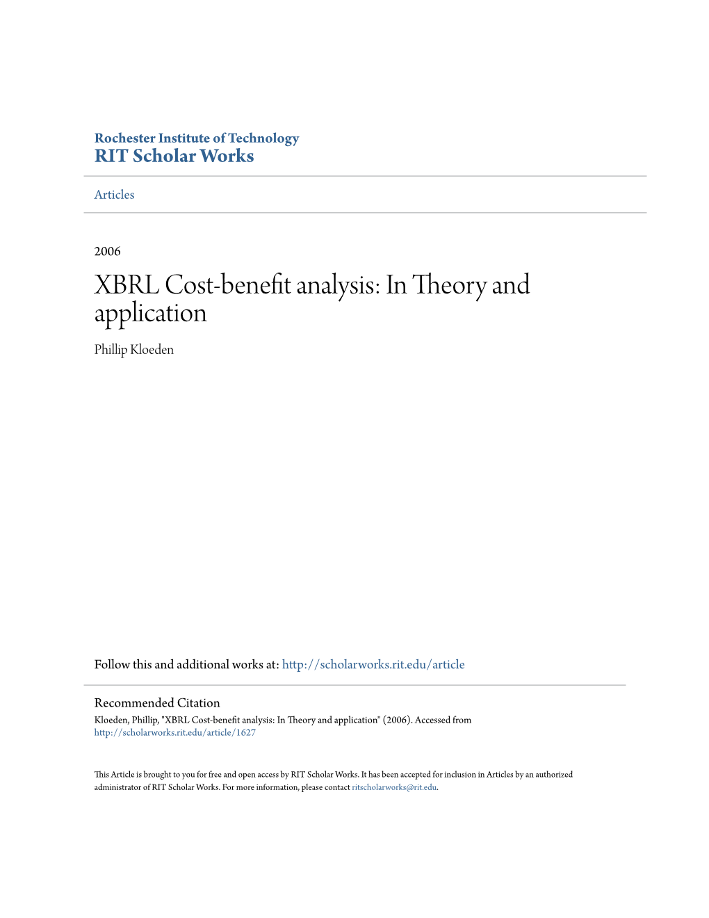 XBRL Cost-Benefit Analysis