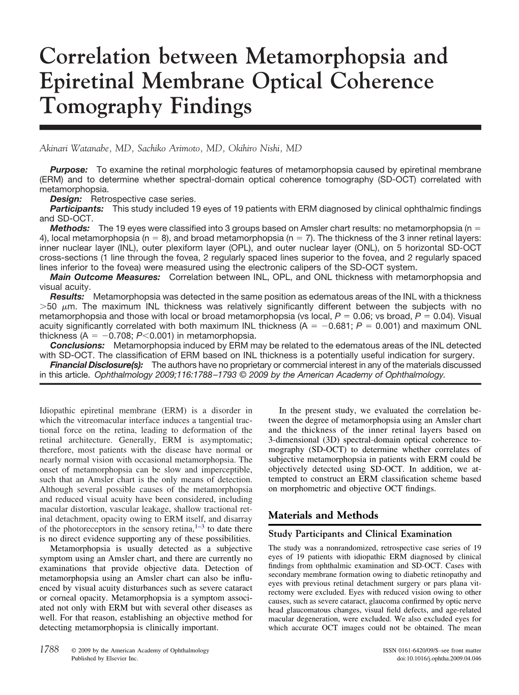 Correlation Between Metamorphopsia and Epiretinal Membrane Optical Coherence Tomography Findings