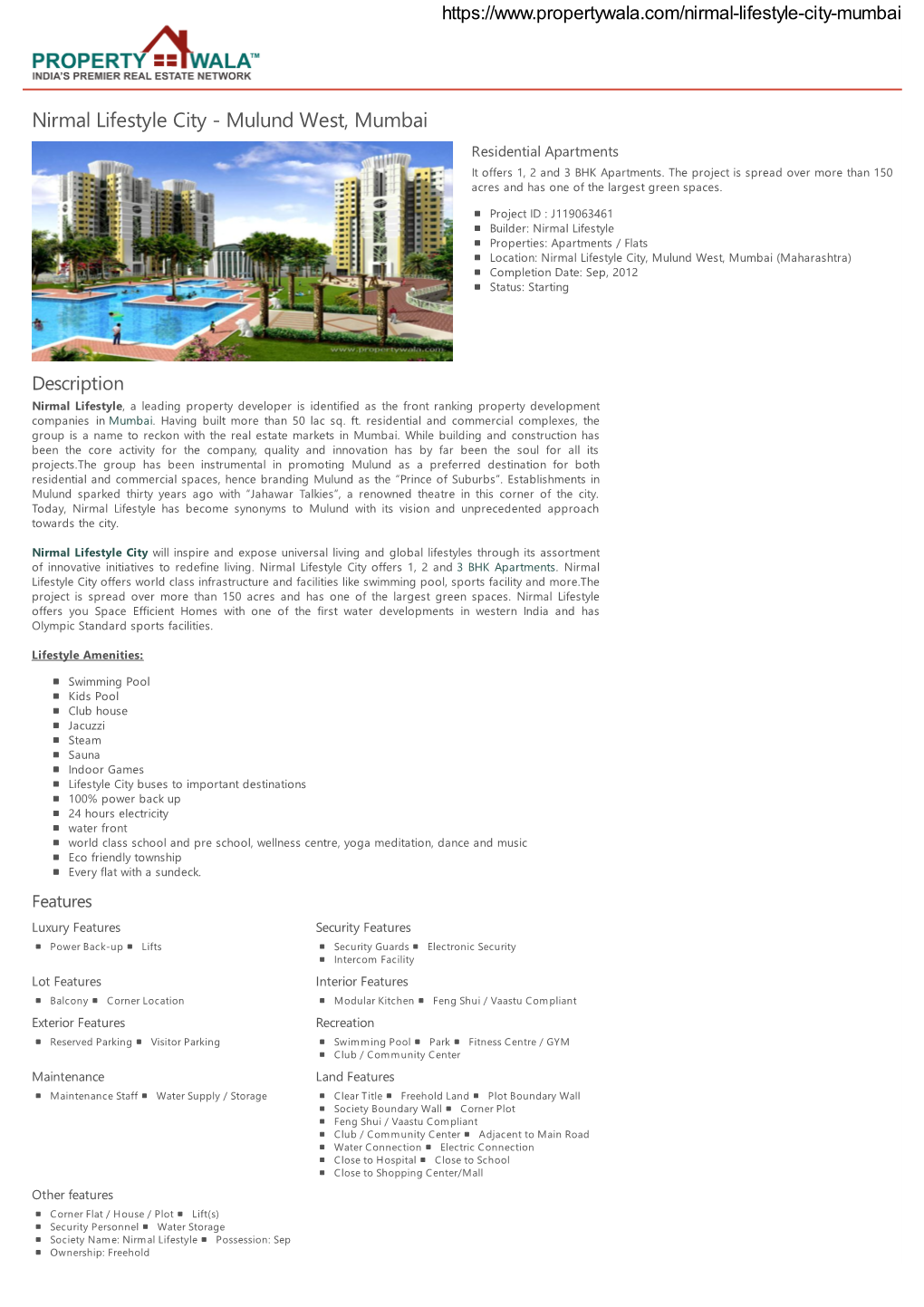 Nirmal Lifestyle City - Mulund West, Mumbai Residential Apartments It Offers 1, 2 and 3 BHK Apartments