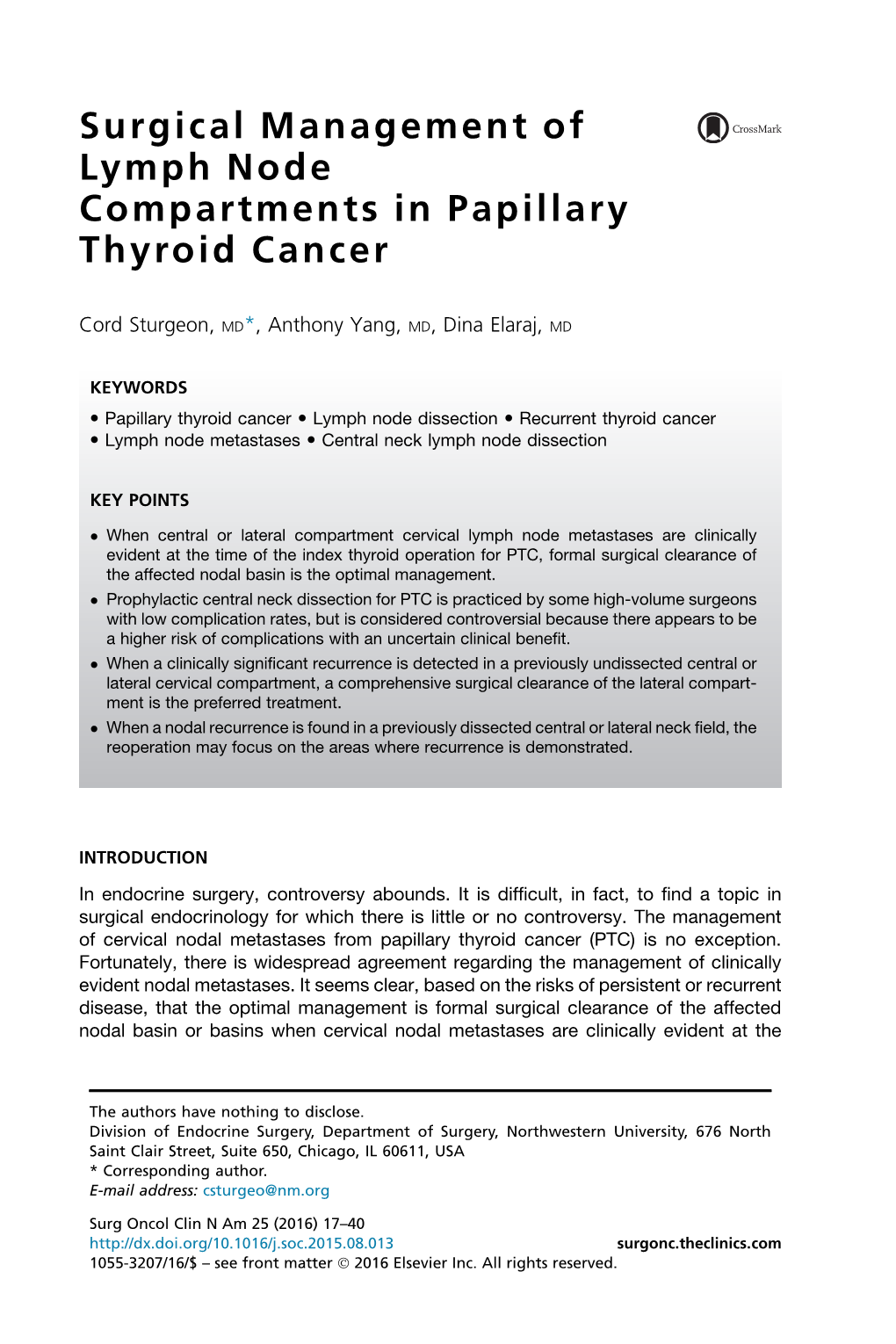 Surgical Management of Lymph Node Compartments in Papillary Thyroid Cancer