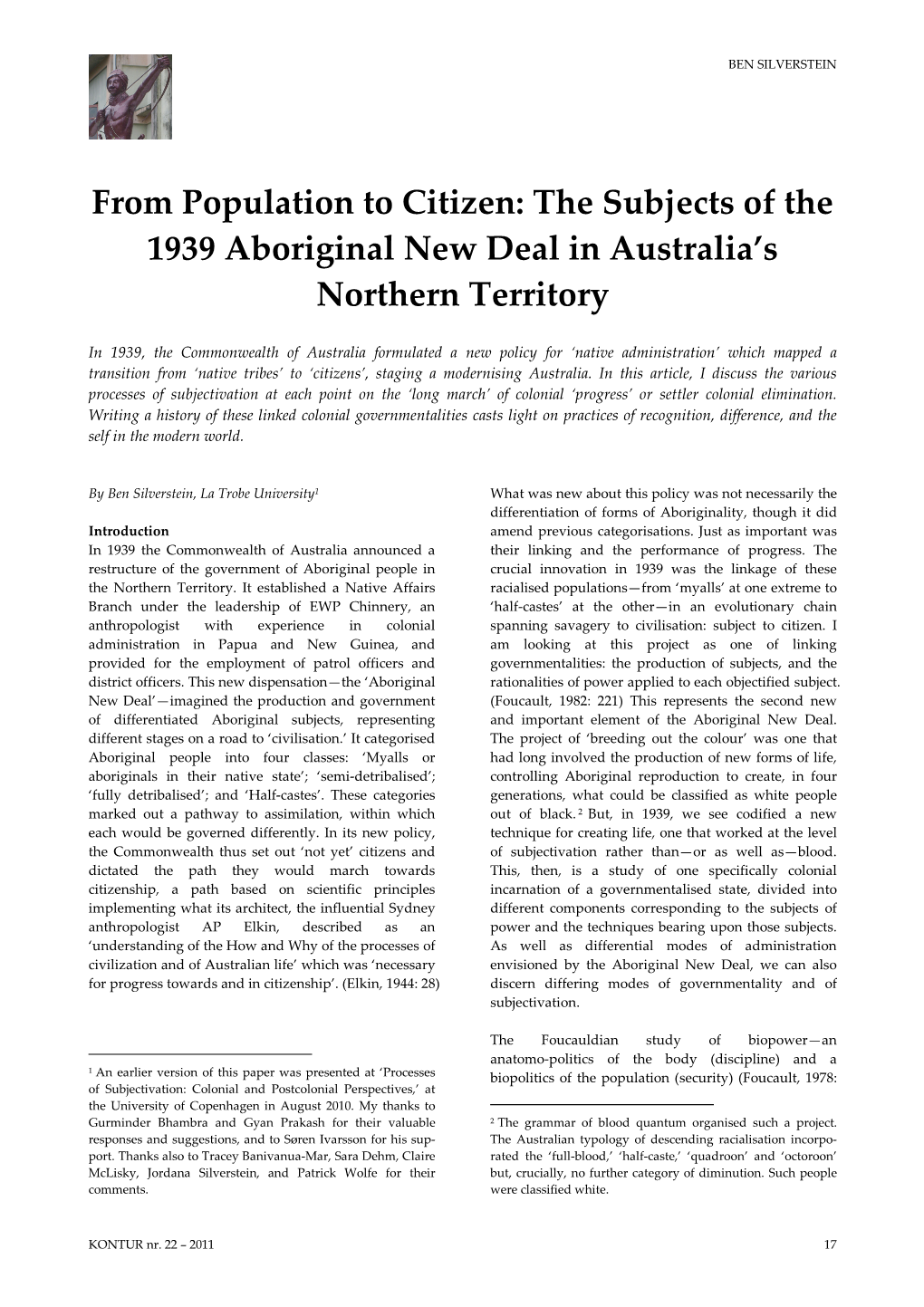 From Population to Citizen: the Subjects of the 1939 Aboriginal New Deal in Australia’S Northern Territory