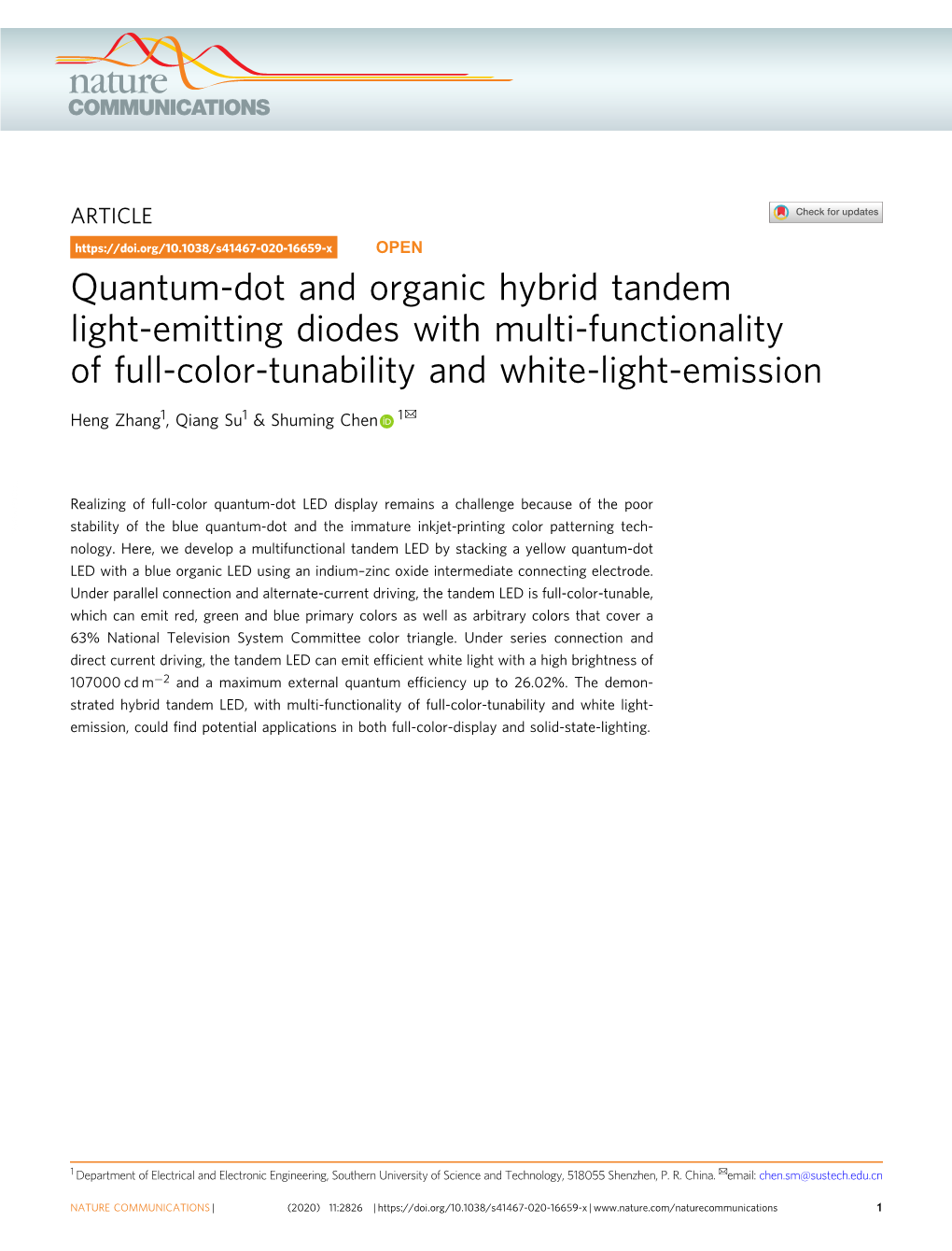 Quantum-Dot and Organic Hybrid Tandem Light-Emitting Diodes With