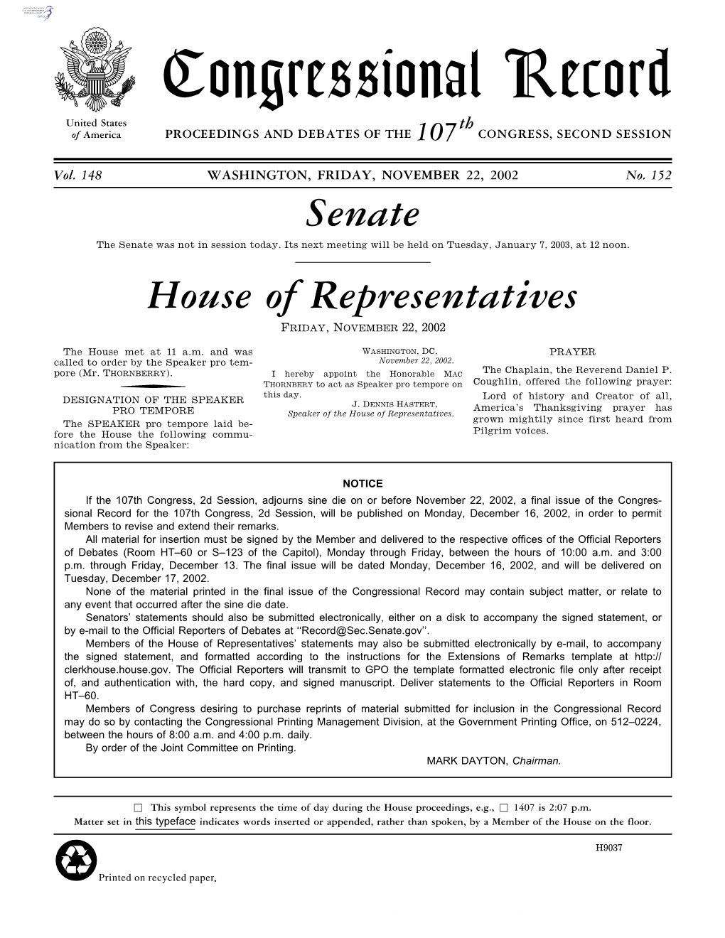 Congressional Record United States Th of America PROCEEDINGS and DEBATES of the 107 CONGRESS, SECOND SESSION