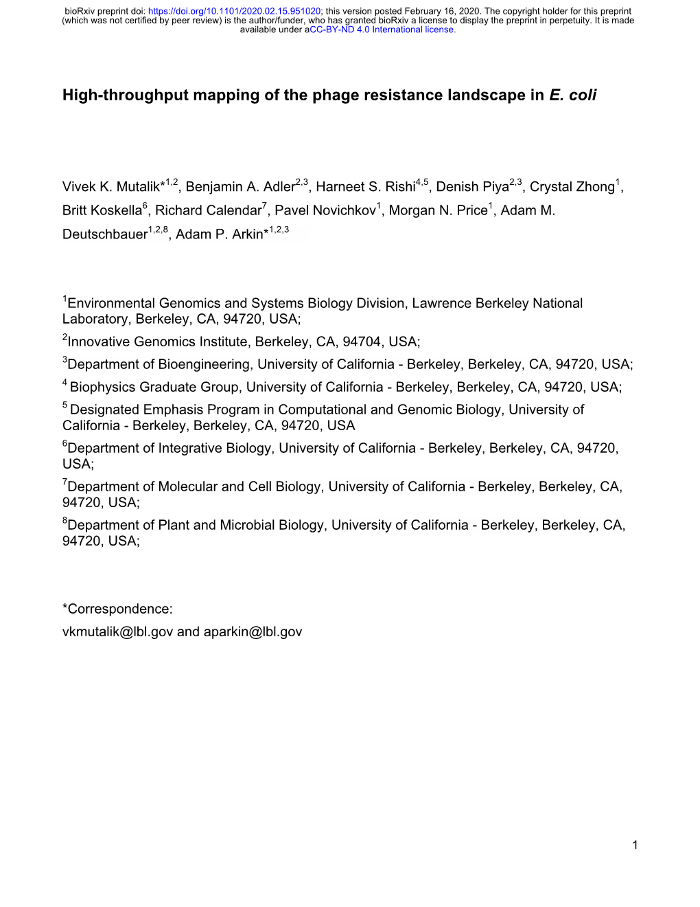 High-Throughput Mapping of the Phage Resistance Landscape in E