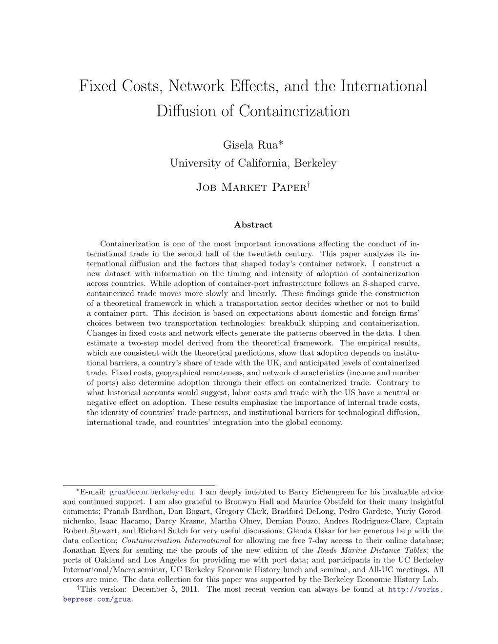 Fixed Costs, Network Effects, and the International Diffusion of Containerization