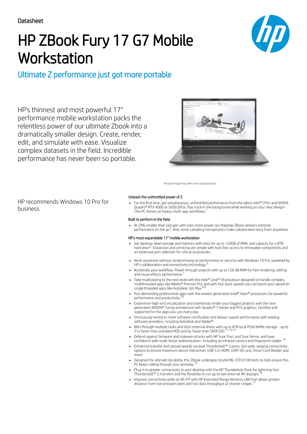 HP Zbook Fury 17 G7 Mobile Workstation Ultimate Z Performance Just Got More Portable