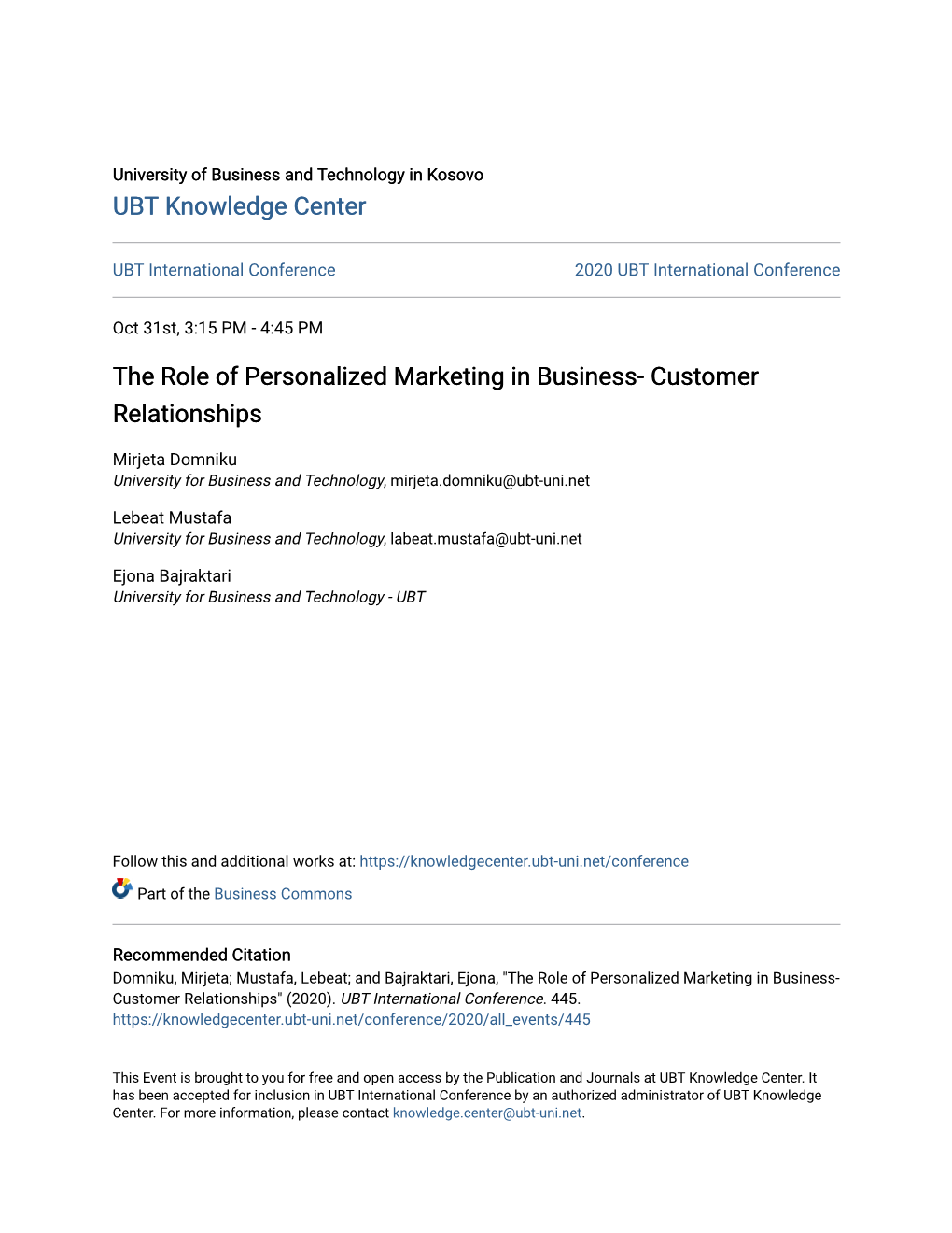 The Role of Personalized Marketing in Business- Customer Relationships