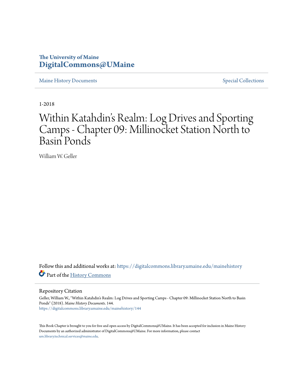 Log Drives and Sporting Camps - Chapter 09: Millinocket Station North to Basin Ponds William W