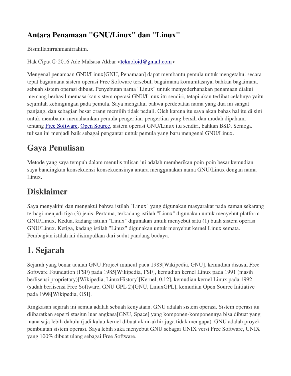 Antara Penamaan "GNU/Linux" Dan "Linux"