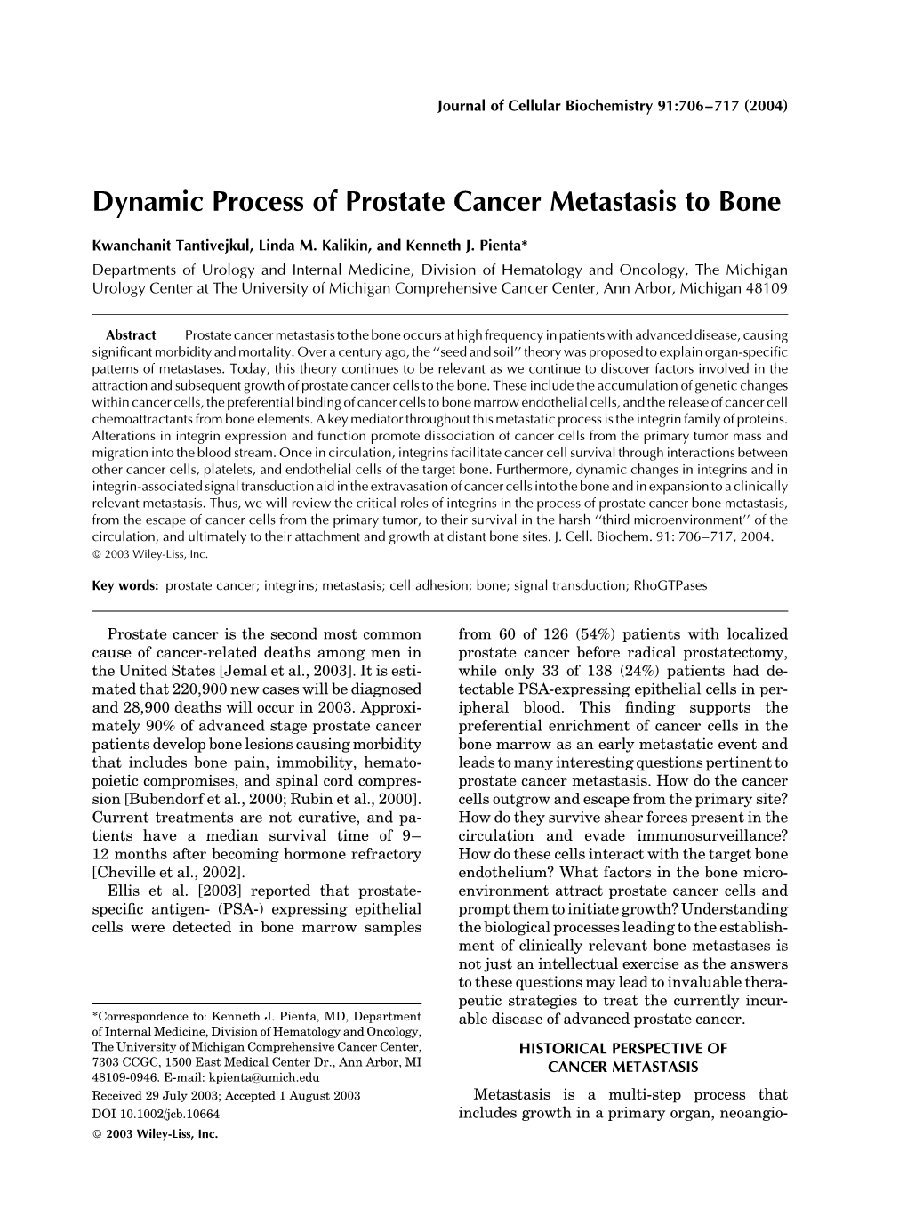 Dynamic Process of Prostate Cancer Metastasis to Bone