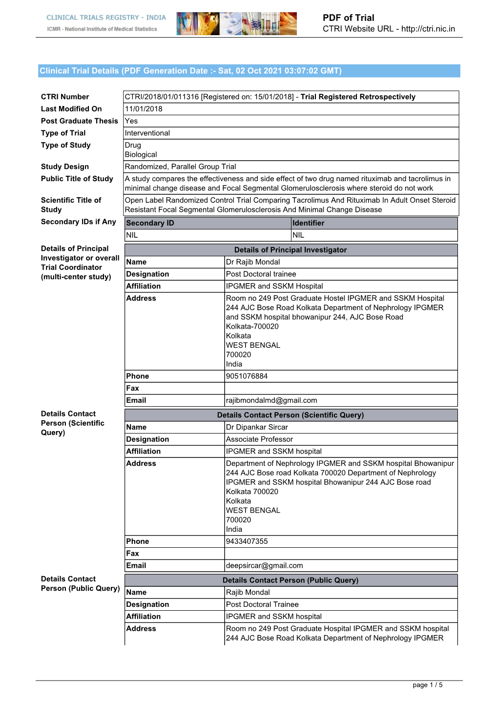 CTRI Trial Data